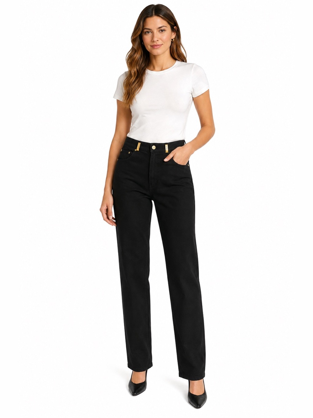 Vintage 90’s St John Sport Marie Gray Black Jeans Size 10 Gold Hardware USA